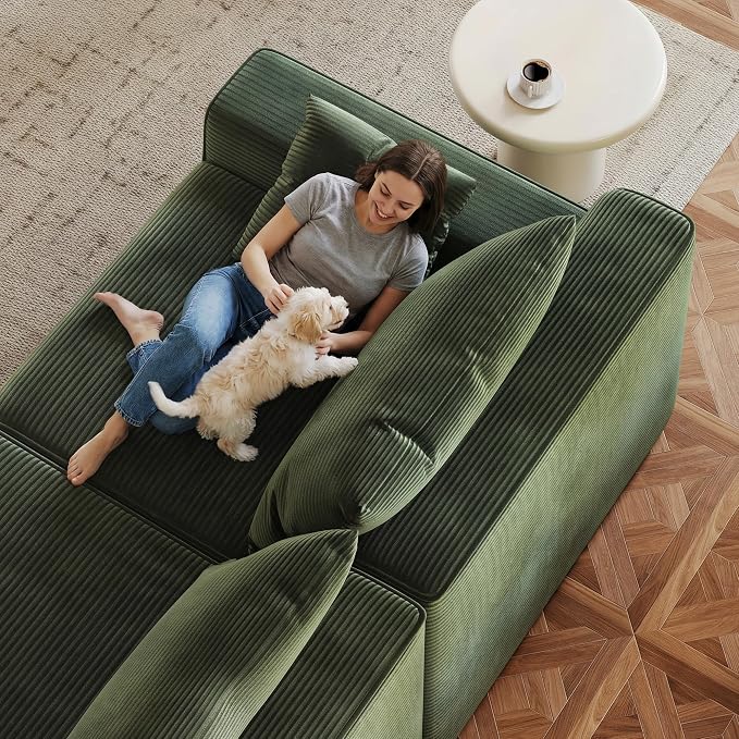 Homkdom 98" Boneless Couches for Living Room, L-Shape Modular Sectional Sofa with Deep Seat Oversized Right Facing Chaise, Cloud Couch for Apartment, Small Space (Green)