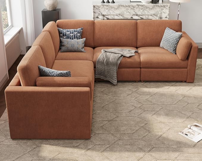 Oversized Modular Sectional Sofa V-Shaped Cloud Couches Brown | 109'' Deep Seat Couch for Living Room, 5-Seater Luxury Comfortable Corner sofa, Solid Wood Frame, Removable Washable Cover