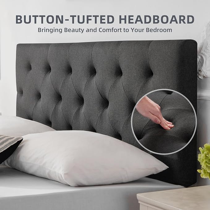 Linen Headboard Full Size, Adjustable Height Headboard 37-51 in, Dark Gray | Diamond Tufting Solid Wood Full XL Headboards Only, Durable Metal Legs, Upholstered Full Head Board Bed Frame, Modern Fabric