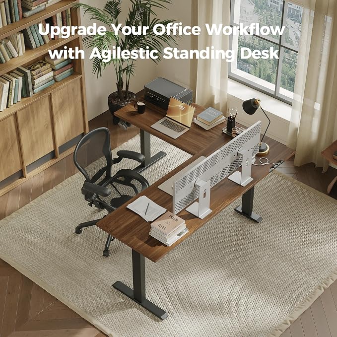 Agilestic 63 x 55 Inch L Shaped Standing Desk Adjustable Height, Corner Standing Desk, Sit Stand Up Computer Table, Splice Board, Dark Walnut