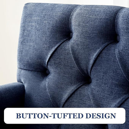 HUIMO Accent Chair for Living Room, Tufted Upholstered Club Chair with Lumbar Pillow, Vintage Reading Armchair with Solid Wood Legs for Bedroom Apartment, Indigo Blue