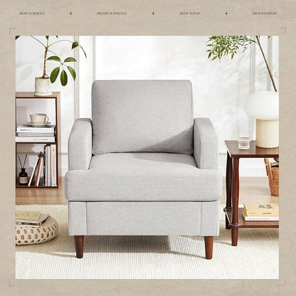 Weture Mid-Century Accent Chair,Modern Linen Fabric Armchair for Living Room,Comfy Upholstered Reading Accent Chairs for Bedroom,Single Sofa Chair with Wood Legs (Light Grey, 2 Pack)