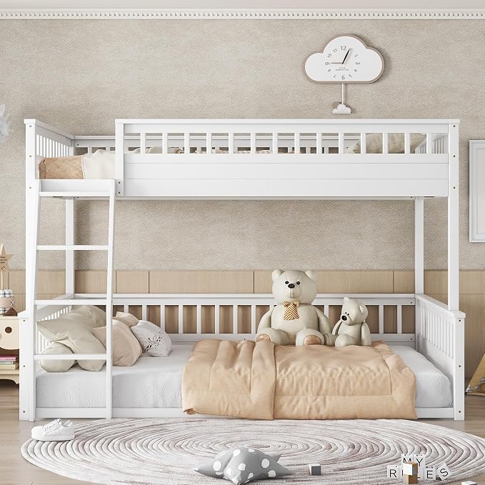 RUNNA Solid Wood Bunk Bed with Ladder, Guardrails & Detachable Design | Solid wood bunk bed, ladder, Guardrails, detachable split design, kids teens bedroom, no box spring