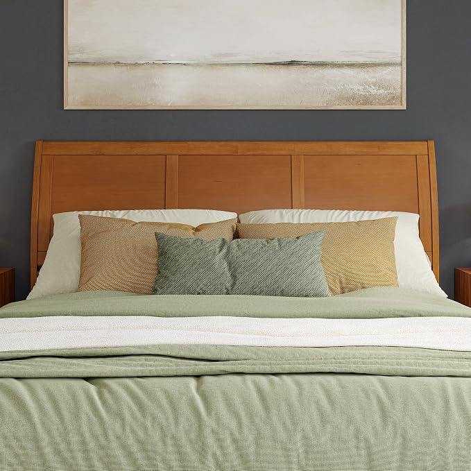 AFI, Portland King Sleigh Solid Wood Panel Headboard, Light Toffee