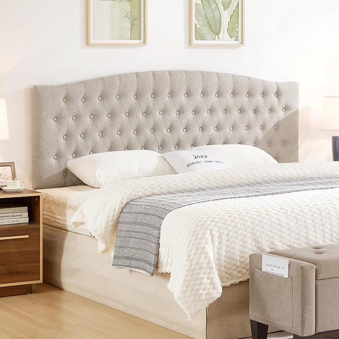 24KF Upholstered Tufted Button Linen Wall Mounted Headboard,Comfortable Fashional Headboard King/CA King Size, 6055-K-Linen