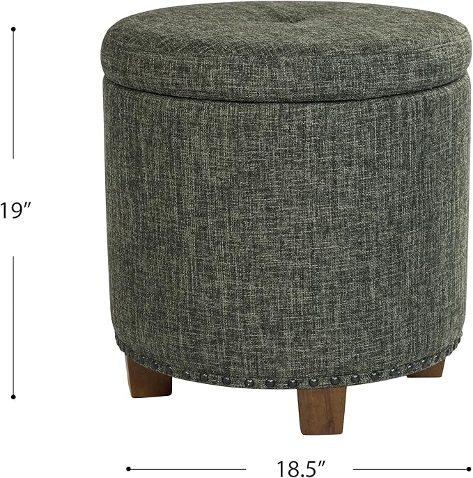 HomePop 18.5" Round Storage Ottoman with Nailheads - Green Clover Fabric
