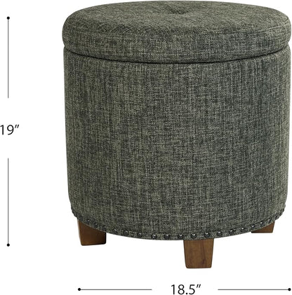HomePop 18.5" Round Storage Ottoman with Nailheads - Green Clover Fabric