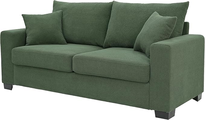 Ball & Cast 69" Loveseat Sofa, Modern Love Seat Couches for Living Room,Upholstered 2 Seater Small Couch with Throw Pillows for Bedroom,Apartment,Office,Easy Assembly,Dark Green