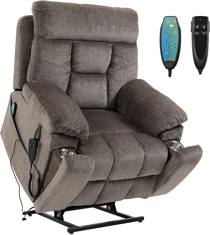 JIKFRIMA Dual Motor Power Lift Recliner Chair with Massage Heating for Adults Elderly, Electric Lift Chairs Lay Flat Recliners, Infinite Position, 2 Hidden Cup Holders