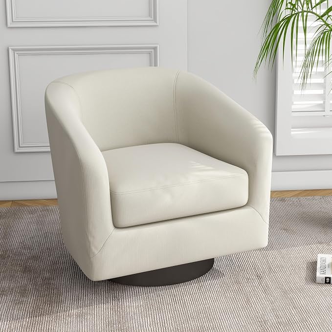 360° Swivel Barrel Accent Chair Armchair, Modern Round Club Arm Chair Upholstered Living Room Single Sofa Seating Bedroom Side Reading Seat in Fabric for Home Office (Beige)