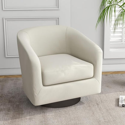 360° Swivel Barrel Accent Chair Armchair, Modern Round Club Arm Chair Upholstered Living Room Single Sofa Seating Bedroom Side Reading Seat in Fabric for Home Office (Beige)
