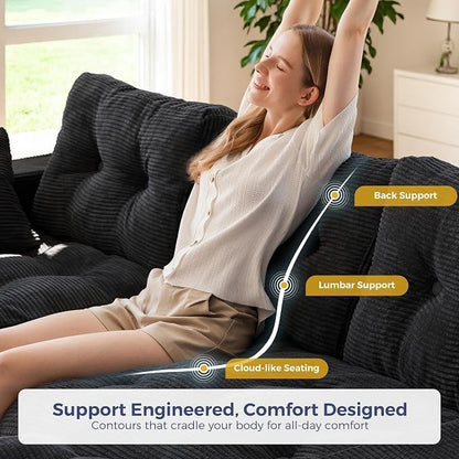 MAXYOYO 96" L Shaped Modular Sectional Sofa with Ottoman, Cloud Boneless Couch with Layered Cushion, Upholstered Sofa in a Box, Flexible Module Combination for Living Room, No Assembly, Black