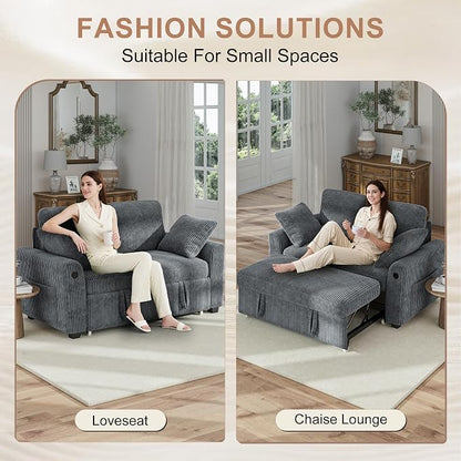 Hanherry 59" Loveseat Sofa with Pull Out Couch Bed, Corduroy 2-in-1 Convertible 2 Seater Sleeper Sofa with USB Charging,Comfy Love Seat for Small Spaces Living Room Apartment