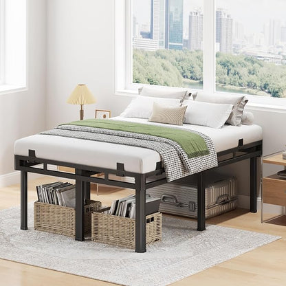 Superay Queen Bed Frame, 24 inch Metal Bed Frame & Box Spring 2 in 1 Platform with Rounded Legs, Double Layer Bed Frame with Matress Gasket & headboard Adapter, Support Up to 4000lbs