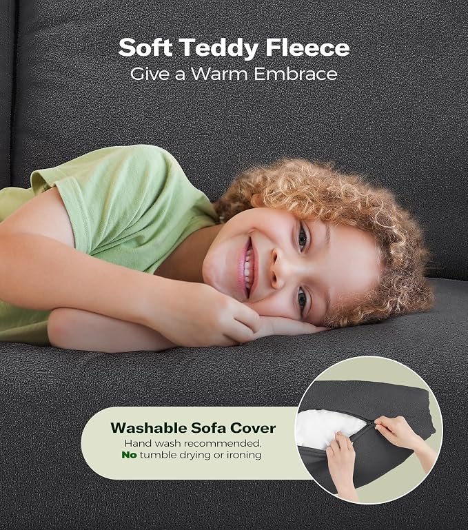 Welzona 83" Couches for Living Room, Teddy Sofa Couch, Comfy Sofas for Living Room, Tool-Free Setup Loveseat Sofa, All-Wood Love Seat Couches, Small Couch 2 Pillows Included, Grey