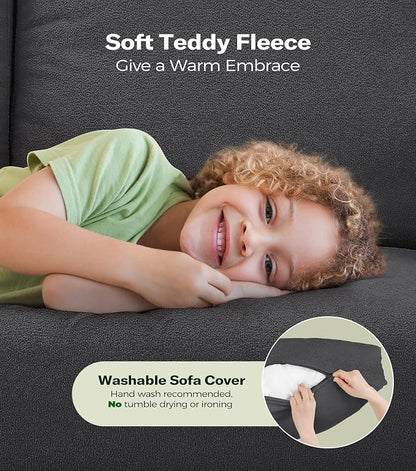 Welzona Loveseat, 51" Small Couch, Comfy Teddy Love Seat for Living Room, Tool-Free Setup Loveseat Sofa for Small Spaces, All-Wood Small Sofa Couch for Bedroom, Grey