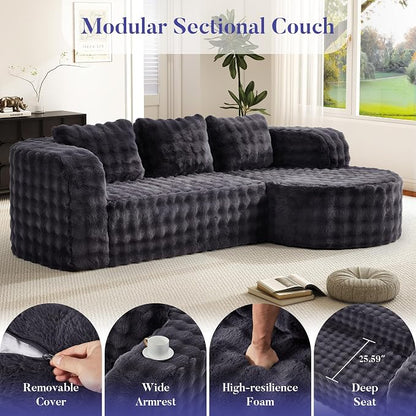 Hobestluk Modular Sectional Sofa Couches L-Shape Couch 3 Seat Modular Sofa Memory Foam Sectional Couches for Living Room, Cloud Couch (Round Ash Grey, 96", Left Hand Facing)