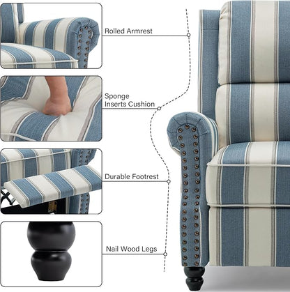 Recliner Chair, Modern Pushback Armchair with Adjustable Backrest & Footrest for Bedroom, Living Room, Navy Blue Stripe,Set of 1