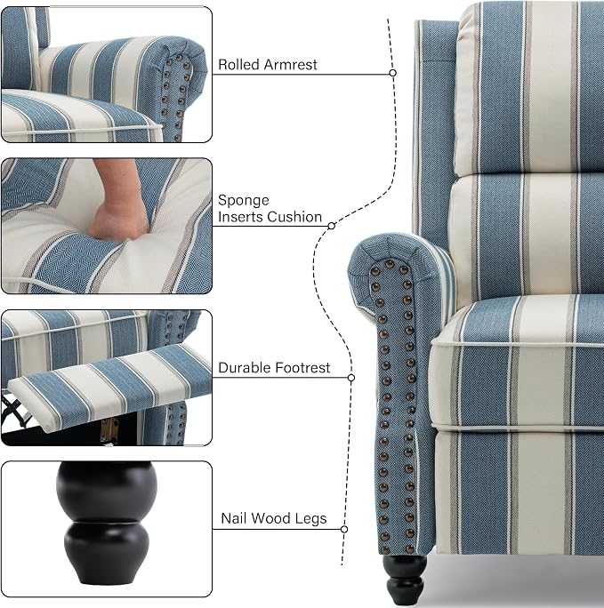 Recliner Chair, Modern Pushback Armchair with Adjustable Backrest & Footrest for Bedroom, Living Room