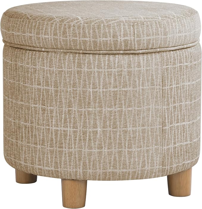 HomePop 19" Round Storage Ottoman - Tan Geometric Pattern