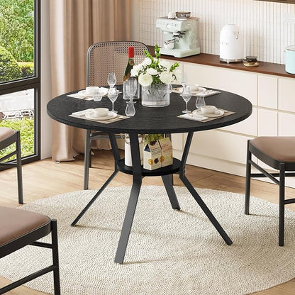 Dining Table for 2-4, 43“ Round Dining Room Kitchen Table with Storage,Round Table for Living Room,Fluted Wood Table,Oval Dinner Furniture with Adjustable feet(Black, 43 Inch)