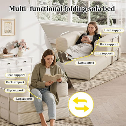 Single Couch Sofa for Small Spaces 2 in 1 Convertible Sofa to Lounger Comfy Bean Bag Chair for Adults with Removable Cover with Pillows for Bedroom, Apartment, Office (Beige, 35.43" Single Sofa)