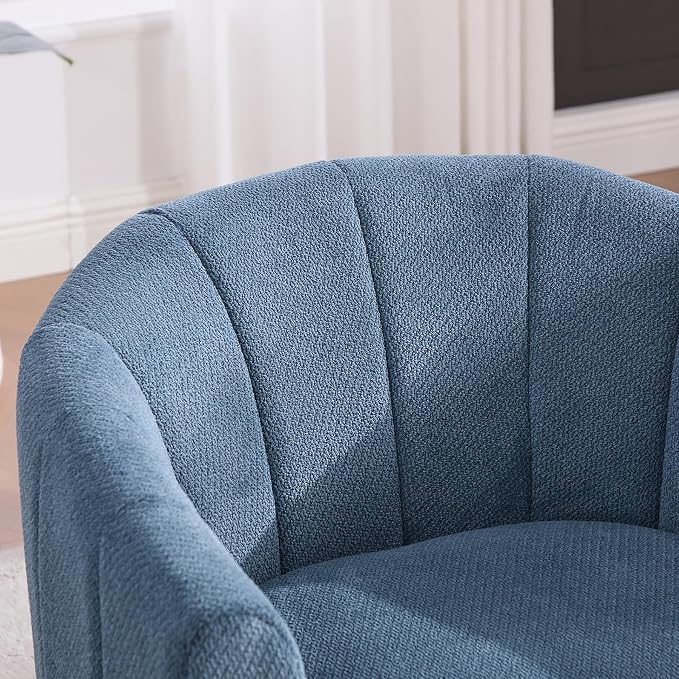 Swivel Accent Chair, 360 Degree Round Swivel Barrel Chair for Living Room, Mid Century Modern Upholstered Accent Chair,Comfy Tufted Sofa Armchairs for Bedroom,Nursery,Chenille,Blue