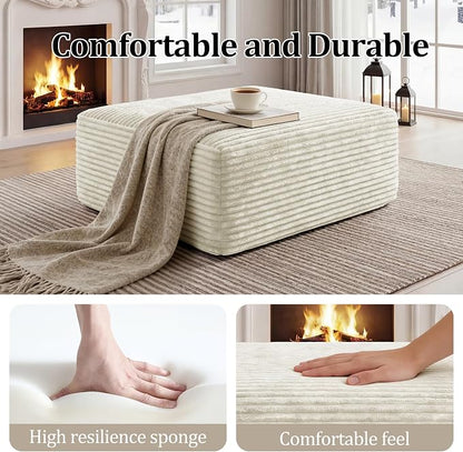 Corduroy Ottoman, Modern Boneless Cloud Foot Rest Foam Support, Oversized Modular Sectional Sofa Stool for Living Room, Bedroom & Small Spaces, No Assembly Required(Beige, Ottoman)