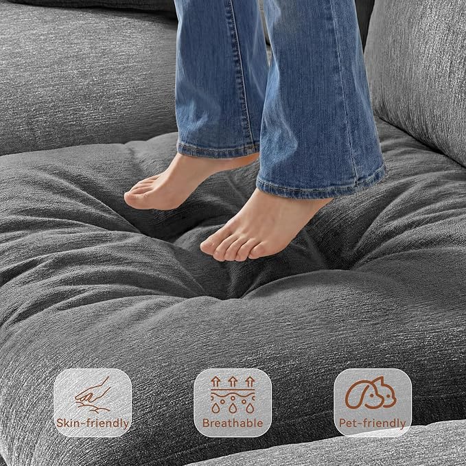 Ihanherry 141" Oversized Cloud Sectional Couches for Living Room, Modular Sectional Sofa with Wide Deep Seat, U Shaped Couch with Throw Pillow and Storage Ottoman, Dark Grey