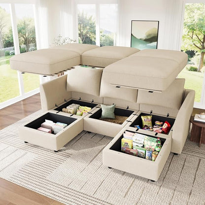 HONBAY Modular Sectional Sofa with Storage U Shaped Sectional Sofa, Convertible Couches for Living Room - Beige