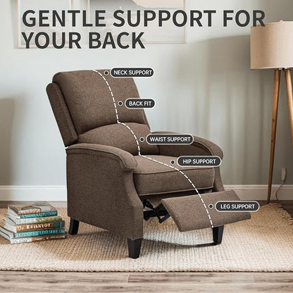 VKNOW Recliner Chair, Fabric Recliner with Soft Armrest, Home Theater Seating with Adjustable Push Back and Lumbar Support, Single Sofa for Adults, Lounge Chair for Living Room, Bedroom（Brown）