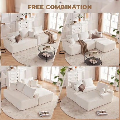 Mangodan Cloud Sectional Sofa, Boneless Couch for Living Room, Modular Sectional Sofa with Deep Seat, Fluffy L-Shaped Comfy Couch with Right-Facing Chaise, No Assembly Required, Beige