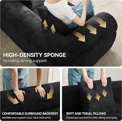119'' Curved Boneless Sofa Couch, 3 Seat Cloud L Shaped Deep Seat Couches for Living Room, No Assembly Modular Sofa with Right Chaise Lounge, Black