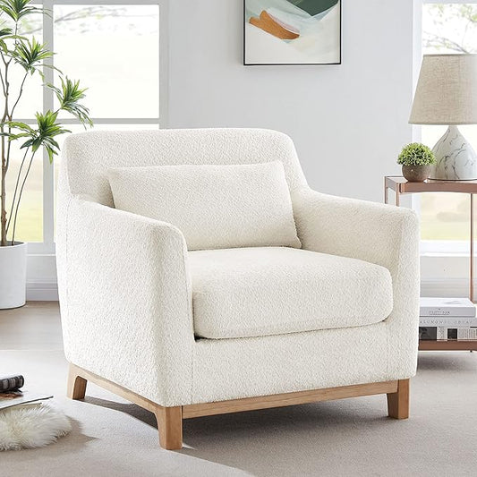 VANOMi Extra Deep Accent Chair, Fabric Upholstered Comfy Reading Armchair for Living Room, Bedroom Single Seat Sofa Chair with Wood Base, Lamb Fabric | Oversized Armchair with Thick Cushion Reading Chairs for Living Room, Apartment