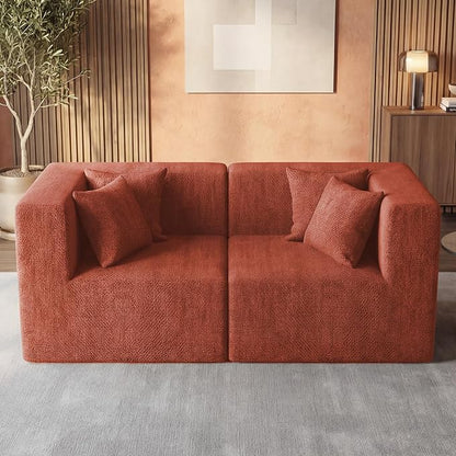MONVANE 75" Loveseat Sofa, Comfy Chenille Modular Sectional Sofa with 4 Pillows, Modern Deep Seat Boneless Couch, 2 Seater Sofa for Living Room, Bedroom and Apartment, Rust Red