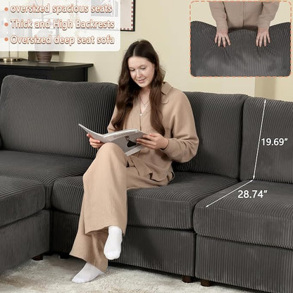 EASE MOOSE Oversized Sectional Modular Sofa,Comfty 3 Seat Cloud Couch,Modern Deep Seat Sectional for Living Room,Dark Gray