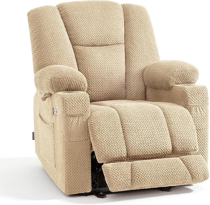 MCombo Zero Gravity Power Recliner Chair with Heat and Vibration Massage, Reclining Chair with USB & Type C Ports, Cup Holders for Living Room, Fabric 8015 (Beige)