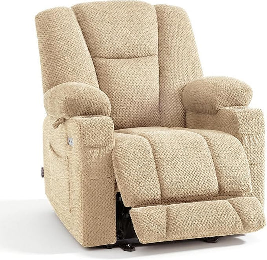 MCombo Zero Gravity Power Recliner Chair with Heat and Vibration Massage, Reclining Chair with USB & Type C Ports, Cup Holders for Living Room, Fabric 8015 (Beige)