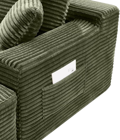 95-Inch U-Shaped Left Facing Corner Compressed Sofa Modular Sectional Boneless Cloud Sofa Floor Foam Couch W/Chaise Lounge & Ottoman, Corduroy Corner Boneless Cloud Couch