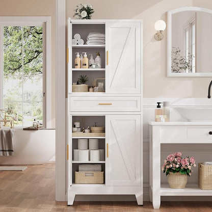 71“H Metal Kitchen Pantry Cabinet with Drawers,White Kitchen Pantry Cabinets,Tall Food Storage Cabinets,Free Standing Pantry Cabinet with 4 Doors,Farmhouse Pantry Cabinets