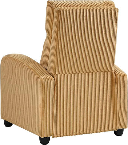 Lexicon Corduroy Pushback Recliner Chair Armchair Push Back Recliner, Solid Wood Frame and Metal Base, Easy Assembly Small Soft Single Sofa Accent Chair for Living Room/Office/Apartment, Yellow