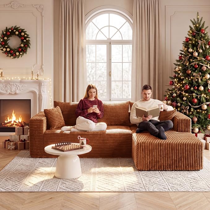 BSHOMGI Boneless Couches for Living Room, Modular L Shaped Couch with Deep Seat Oversized Right Facing Chaise, Memory Foam Compressed Spineless 3 Seater Sofa for Apartment