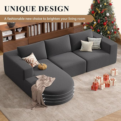 L-Shaped Boneless Couch,104" Couches for Living Room with Curved Chaise,Modular Sectional Sofa with Deep Seat,Modern Cozy Cloud Compression Sofas,No Assembly Required(Gray) 1PCS
