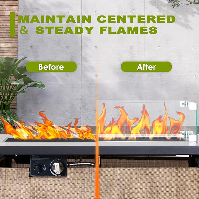 Nuu Garden Tempered Glass Wind Guard for Rectangular Propane Fire Pit Table 28.7''*10.2''*5.5'' Inch, Durable Flame Guard Shield with Aluminum Alloy Corner Brackets for Outdoor Patio Gas Fire Table