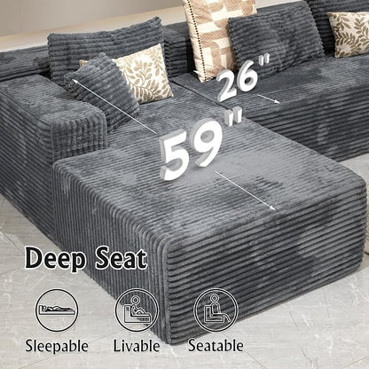 Sectional couches for Living Room Corduroy Couch, 104" Cloud Sectional Couch with L-Shape Chaise, Modern Modular Sofa, Deep Seat Comfort, No Assembly Required(Plush Corduroy, Left Facing Chaise)