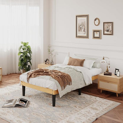 Yumori 12.9 Inch Minimalist Style Twin Size Bed Frame, Wood Platform Bed with Wood Slat Support, No Box Spring Needed, Easy Assembly, Natural