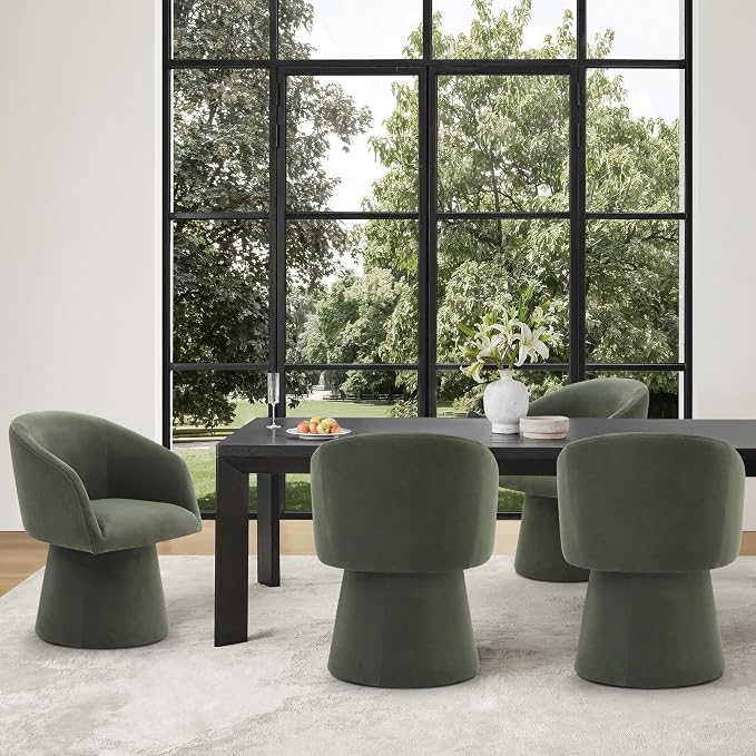KISLOT Swivel Dining Chairs Set of 2, Upholstered Mid Century Modern Deskchair with Barrel Back, Linen Fabric Kitchen Chairs for Dining Room, Bedroom, Dressing Room, Green