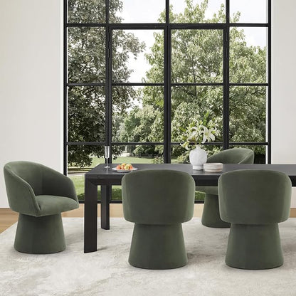 KISLOT Swivel Dining Chairs Set of 2, Upholstered Mid Century Modern Deskchair with Barrel Back, Linen Fabric Kitchen Chairs for Dining Room, Bedroom, Dressing Room, Green