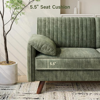 ONBRILL 64.5" Loveseat Sofa, Chenille Loveseat Couch for Living Room, 23.2" Deep Seat Love Seat with Padded Arms, Comfy Modern Small Couches for Bedroom, Small Spaces, Dorms, Office, Green