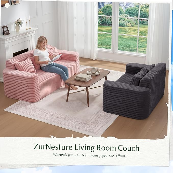 ZurNesfure Sofa Couch Cloud Loveseat, Memory Foam Couch with Pillow No Assembly Need, Modern Couch with deep seat and Washable Cover Boneless Sofas for Living Room Bedroom Apartment(Darkgrey,Loveseat)
